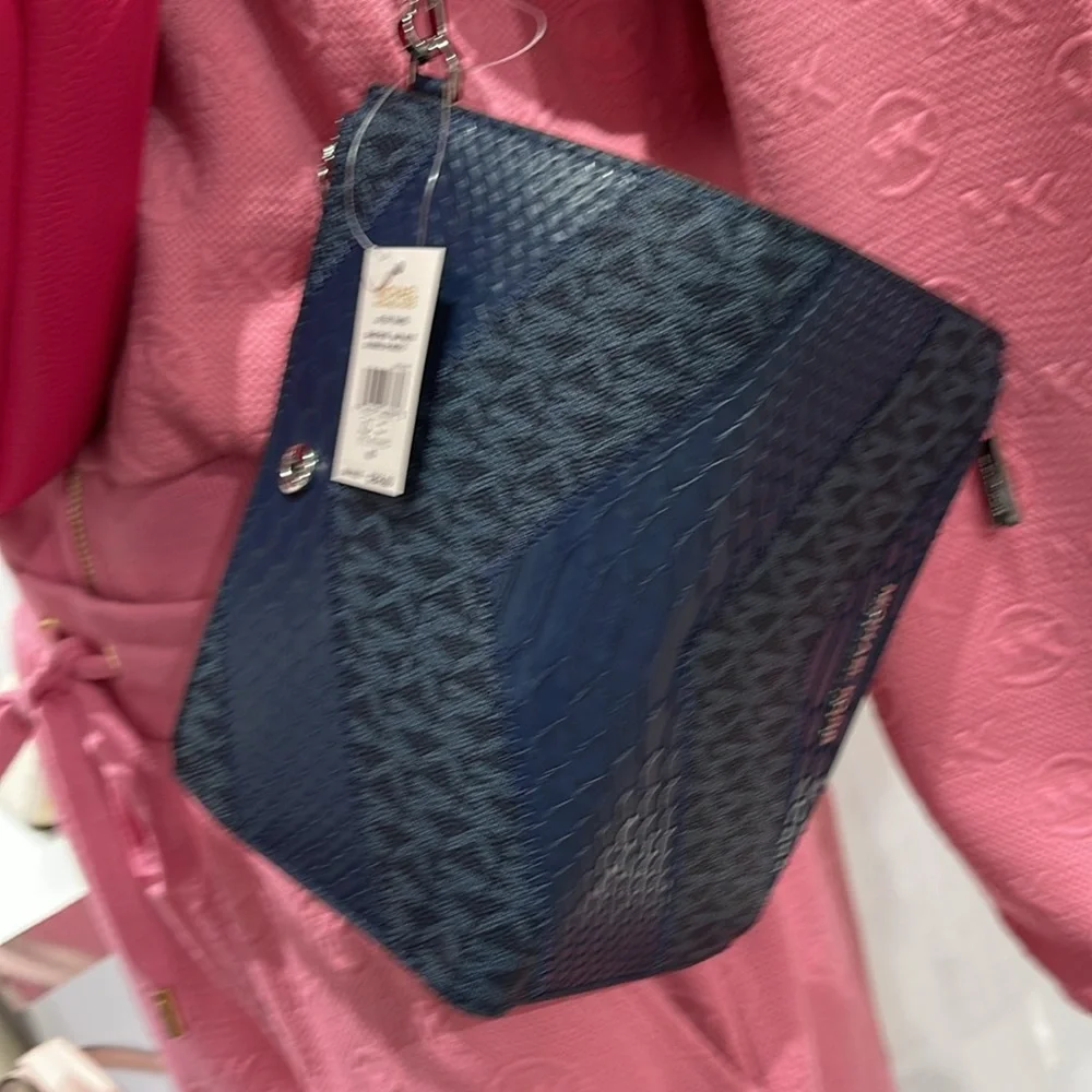 MICHAEL KORS JST LG DOUBLE ZIP WRISTLET WALLET PHONE HOLDER Navy Multi NWT